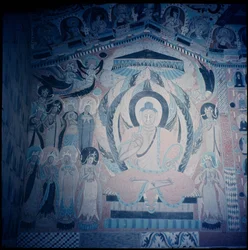 Buda Shakyamuni predicando, rodeado de Bodhisattvas y Aspareses, período Nanbeichao II, 501-580 d.C.